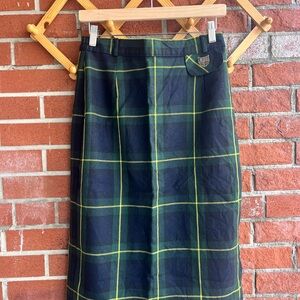 Vintage Wool Plaid Pencil Skirt Navy Green Tartan Nygard Collection